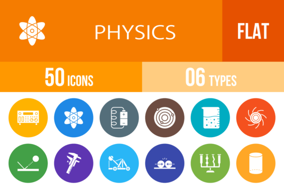 50 Physics Flat Round Icons: A Versatile Design Toolkit