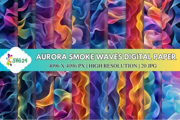 Dynamic Visuals with Aurora Smoke Waves Digital Paper