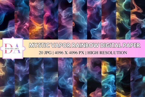 Mystic Vapor Rainbow Digital Paper: Cosmic Backgrounds for Modern Design